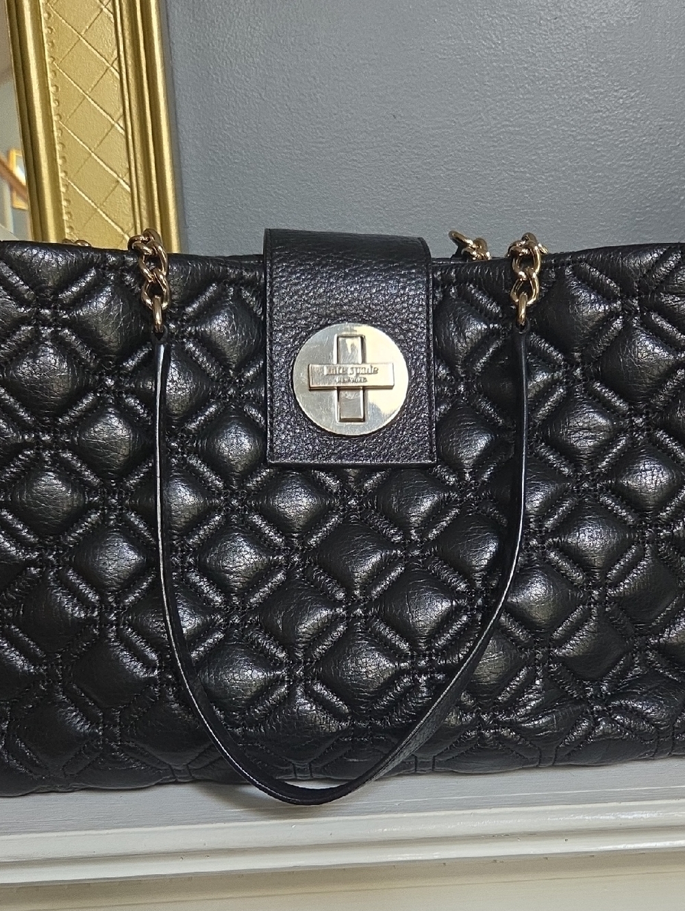 Kate Spade Black Quilted Leather Shoulder Bag with Gold Hardware